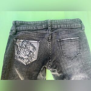 LOW RISE METAL MULISHA  BIKER Gray Washed Denim Jeans with Branded Button SIZE 0